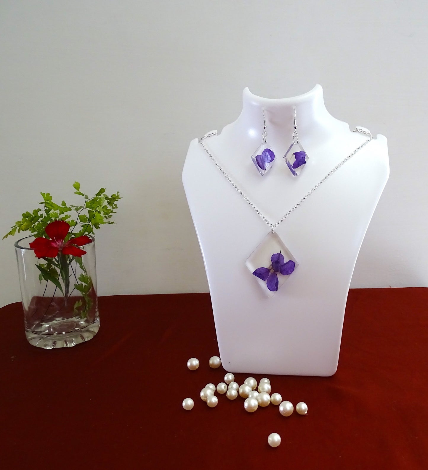 Pendant set with Purple Flower