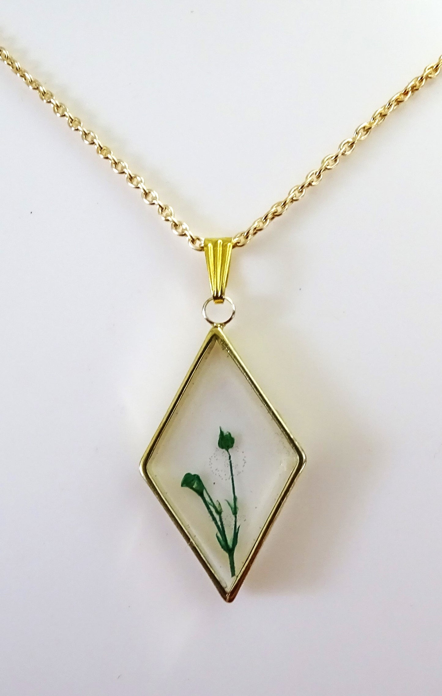 Pendant with Preserved Green Bud and Leaf