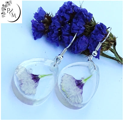 Earrings with preserved "Sweet william"flower